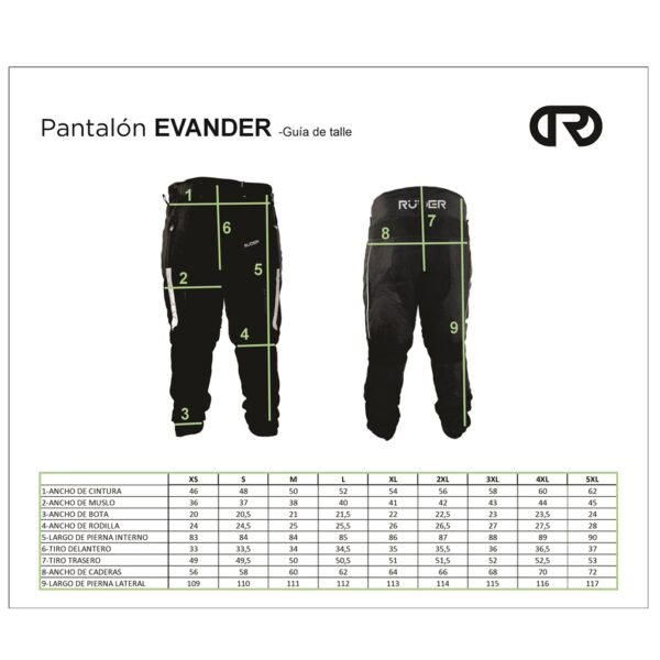 GUIA DE TALLES PANTALON RUDER EVANDER NEGRO