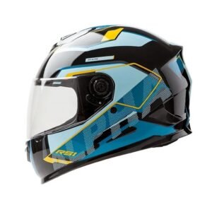 casco HAWK rs1 full alpha negro y celeste