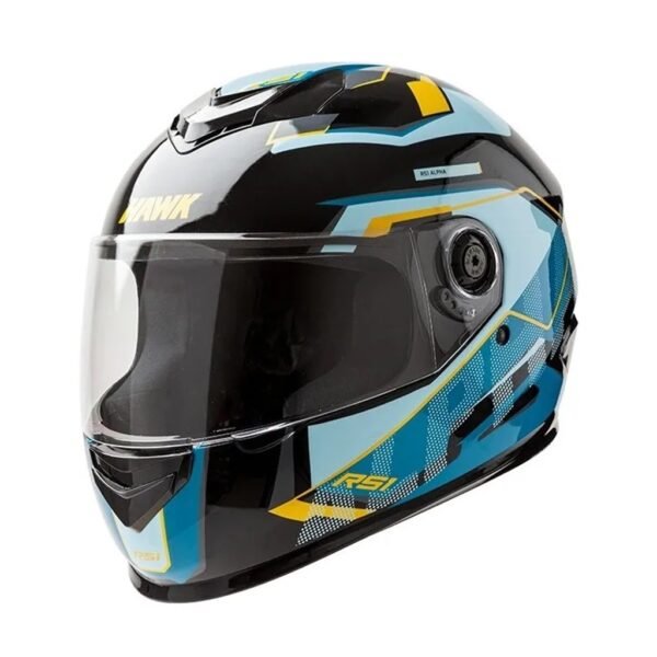 casco HAWK rs1 full alpha negro y celeste