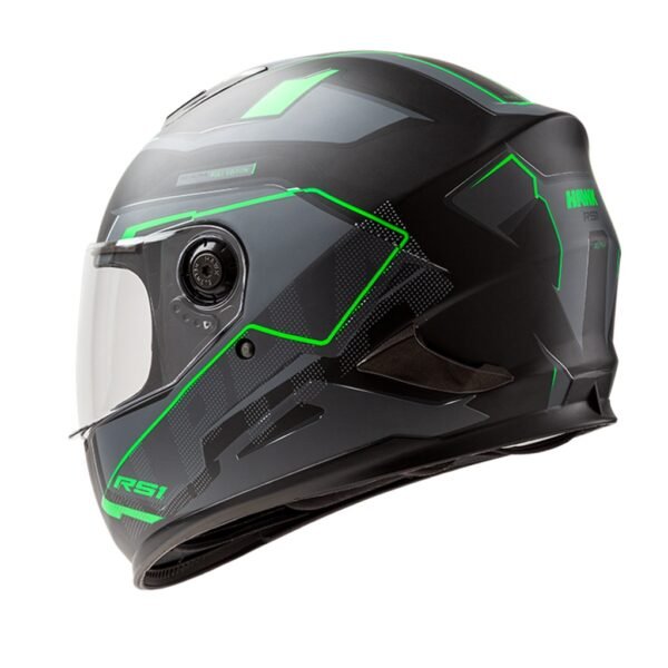 casco HAWK rs1 full alpha negro y verde fluo mate