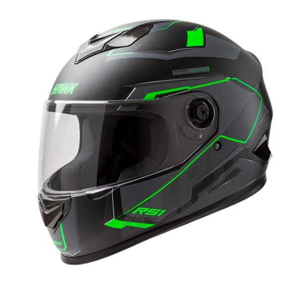casco HAWK rs1 full alpha negro y verde fluo mate