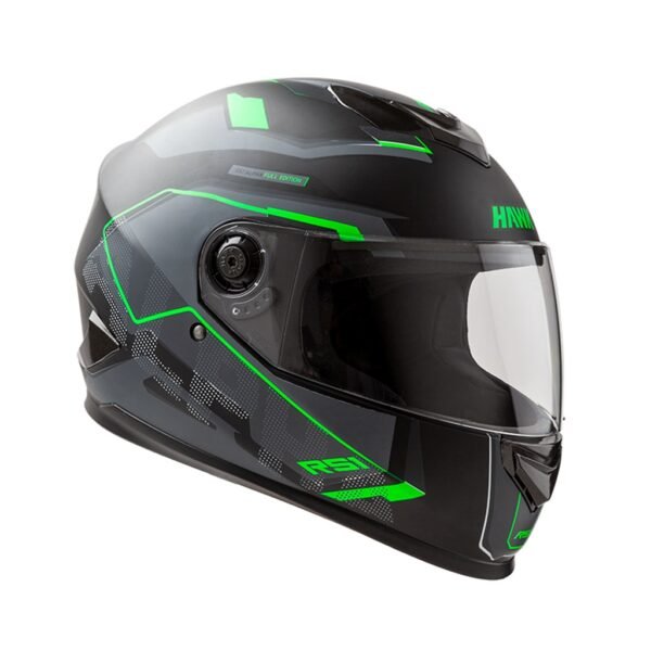 casco HAWK rs1 full alpha negro y verde fluo mate