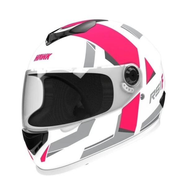 casco HAWK rs1 full blanco mate y fucsia