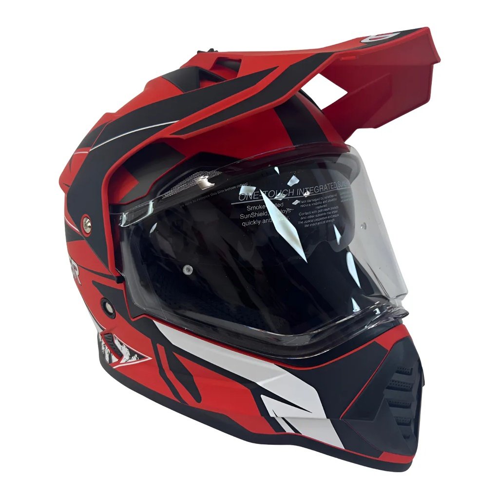 CASCO RUDER MAXIM ROCK DOBLE VISOR ROJO Y NEGRO