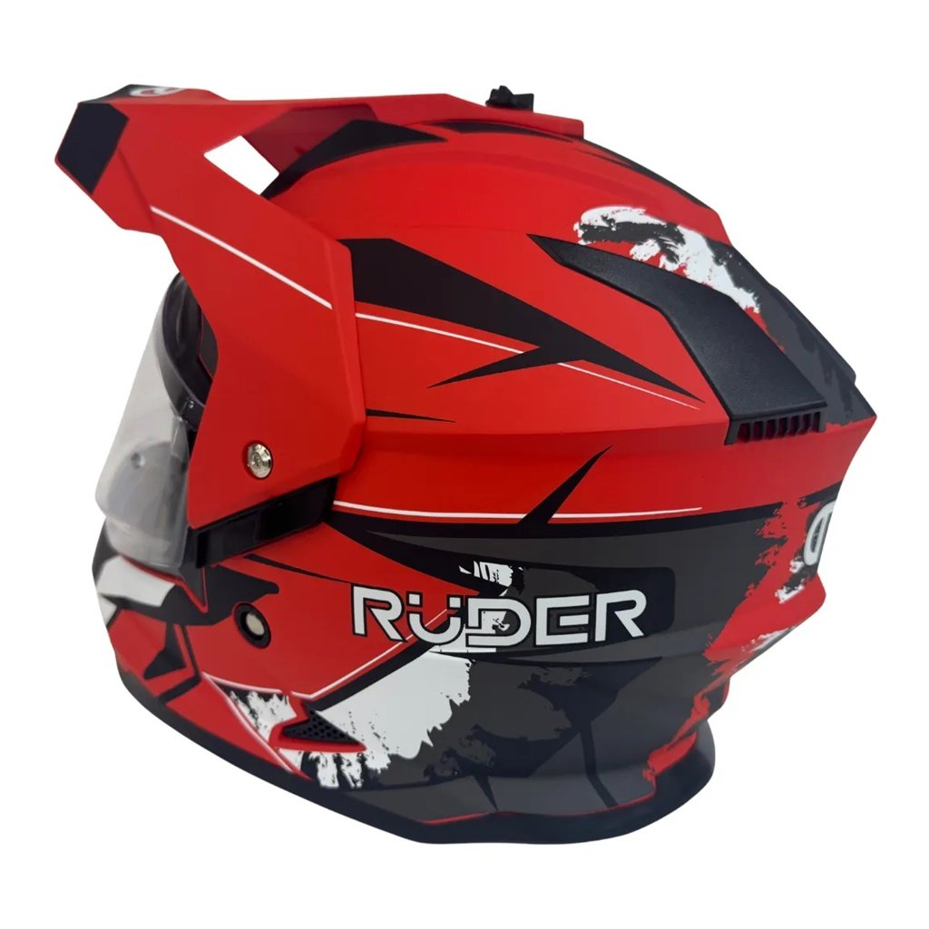 CASCO RUDER MAXIM ROCK DOBLE VISOR ROJO Y NEGRO