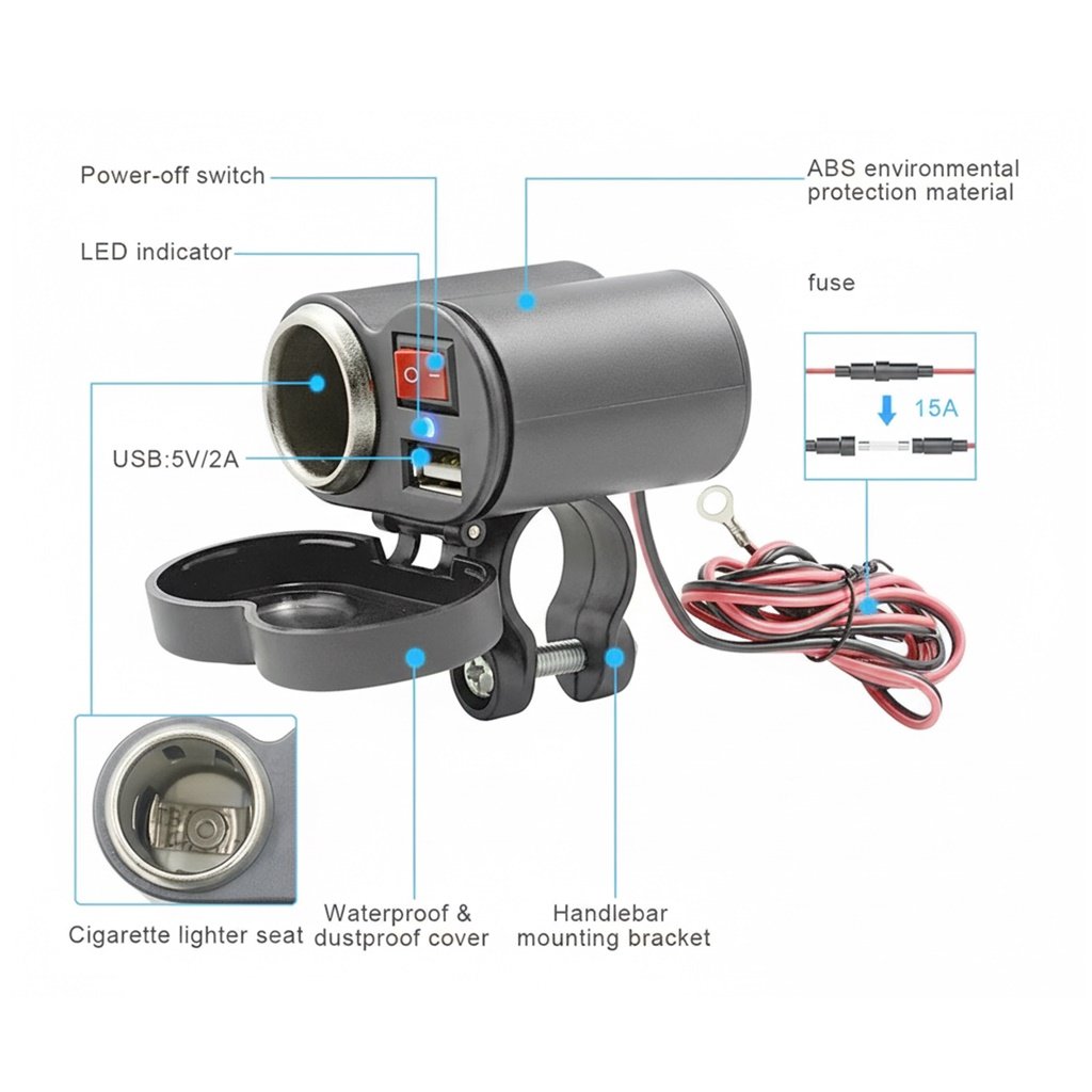 TOMA 12V USB ENCENDEDOR CON TECLA FENIX
