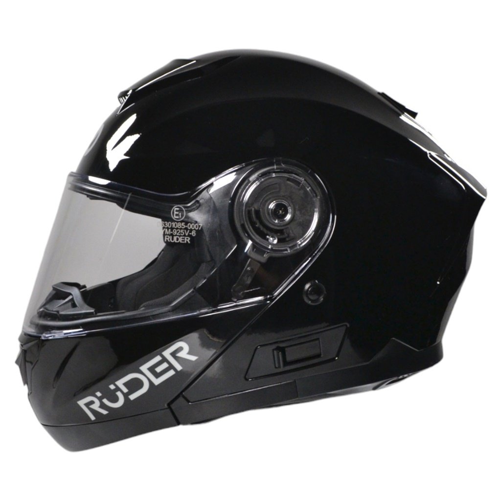 CASCO REBATIBLE RUDER DOMECQ DOBLE VISOR SOLID NEGRO BRILLANTE