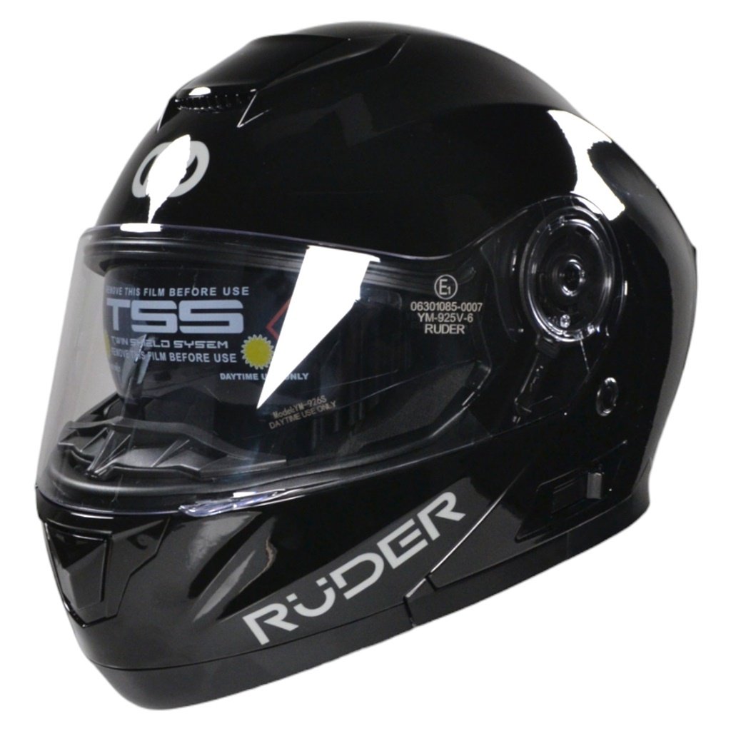 CASCO REBATIBLE RUDER DOMECQ DOBLE VISOR SOLID NEGRO BRILLANTE