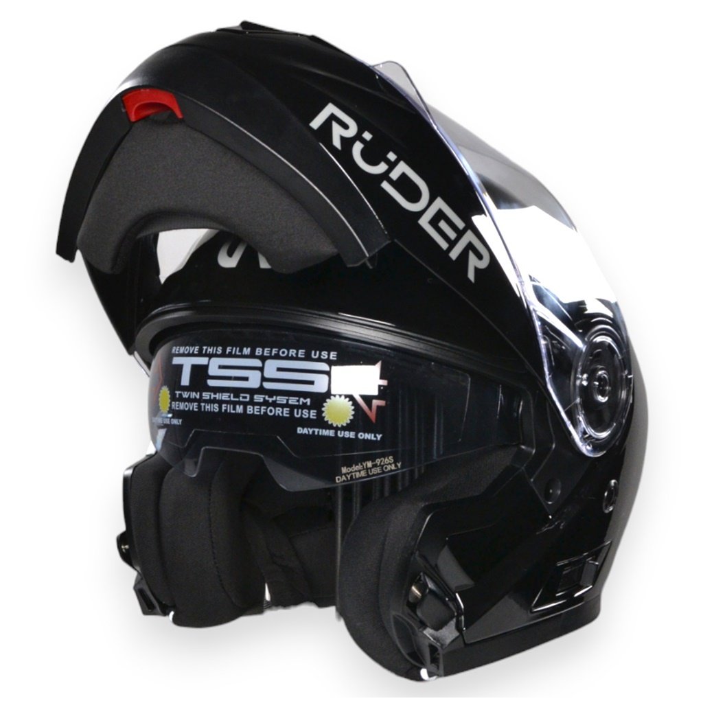 CASCO REBATIBLE RUDER DOMECQ DOBLE VISOR SOLID NEGRO BRILLANTE