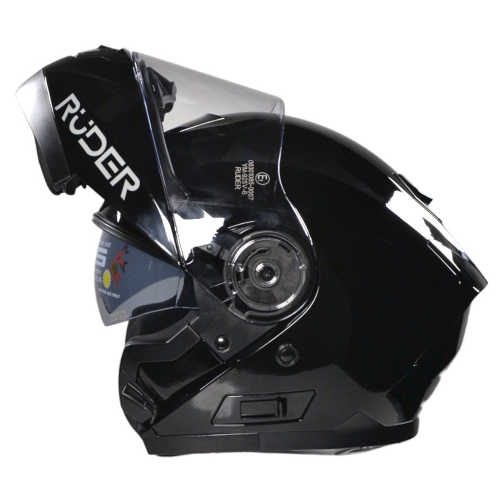 CASCO REBATIBLE RUDER DOMECQ DOBLE VISOR SOLID NEGRO BRILLANTE