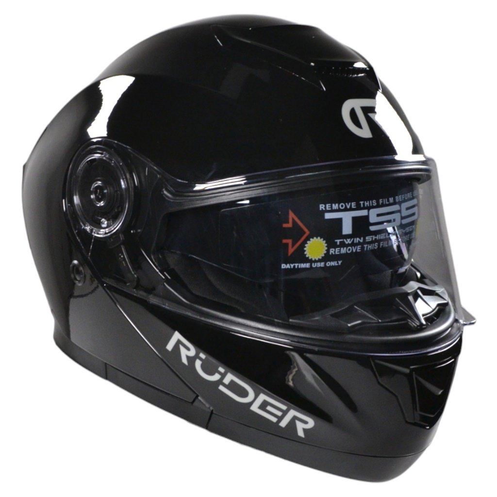 CASCO REBATIBLE RUDER DOMECQ DOBLE VISOR SOLID NEGRO BRILLANTE