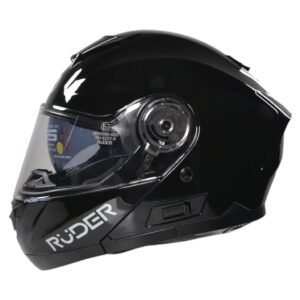 CASCO REBATIBLE RUDER DOMECQ DOBLE VISOR SOLID NEGRO BRILLANTE