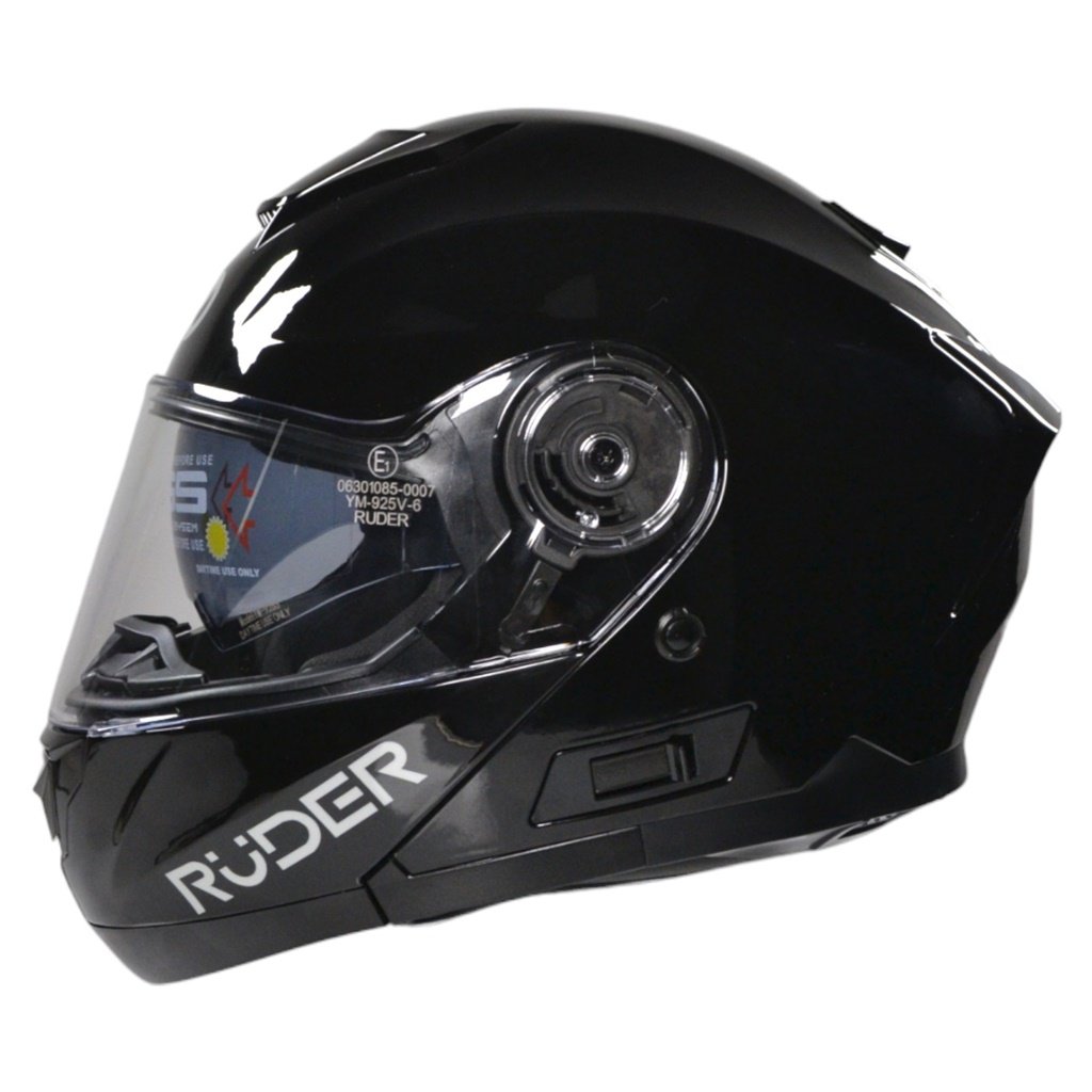 CASCO REBATIBLE RUDER DOMECQ DOBLE VISOR SOLID NEGRO BRILLANTE