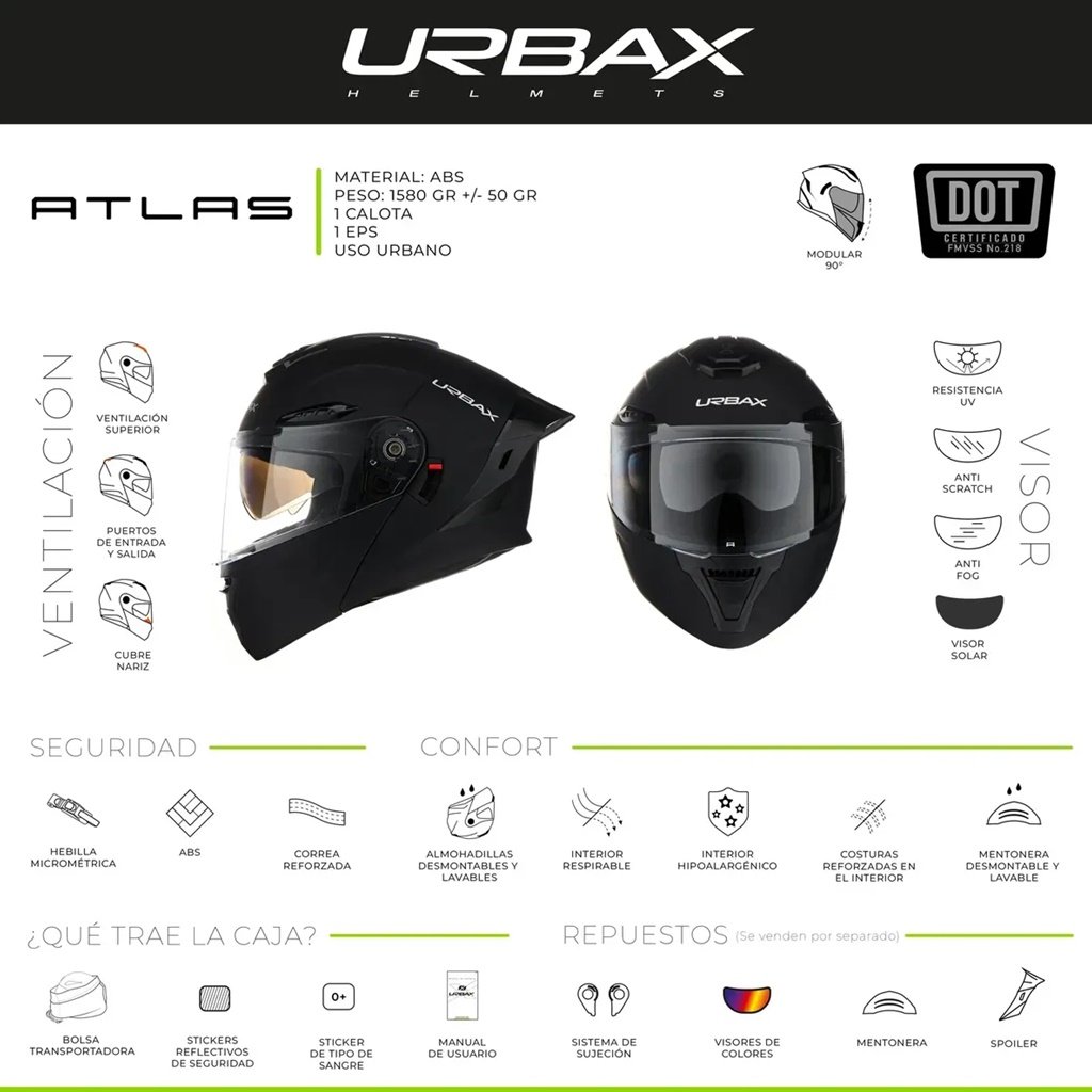 CASCO REBATIBLE URBAX FF911 ATLAS SOLID NEGRO