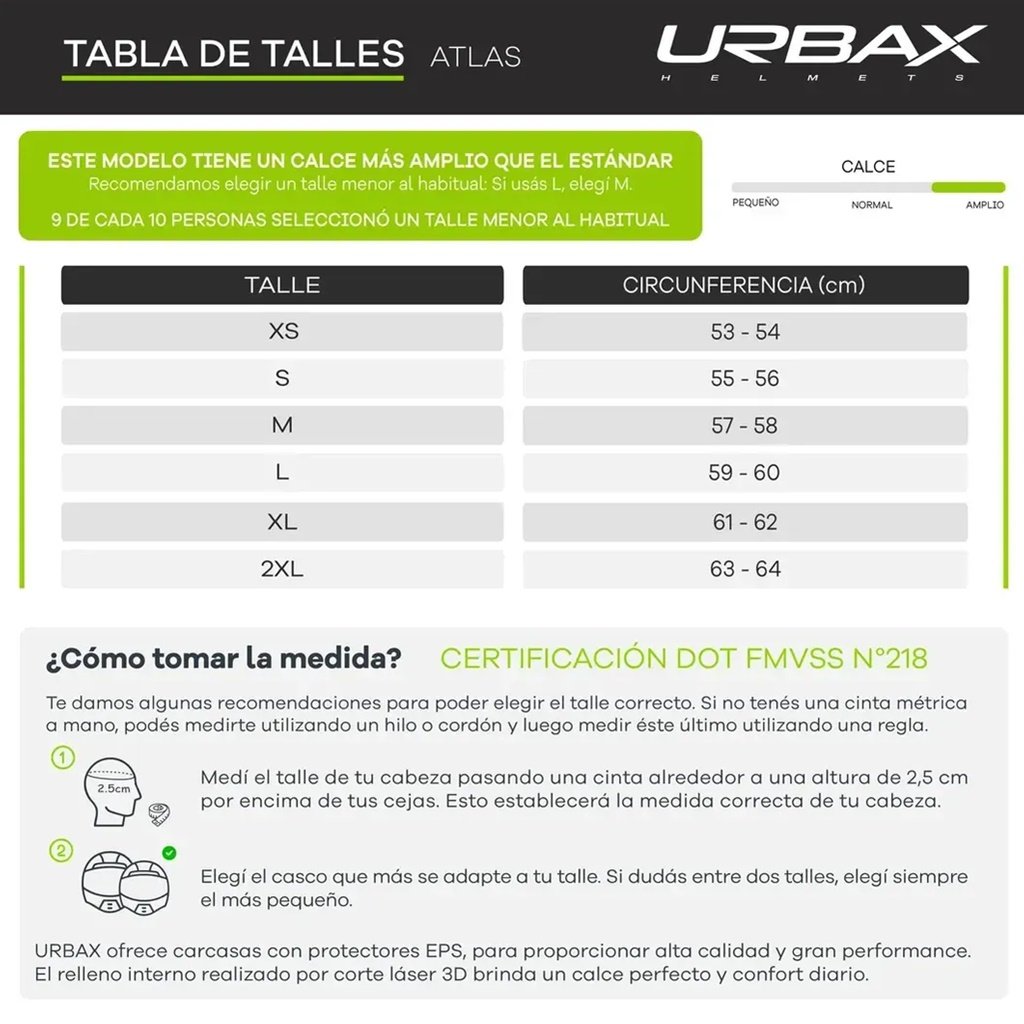 TALLES CASCO REBATIBLE URBAX FF911 ATLAS SOLID NEGRO