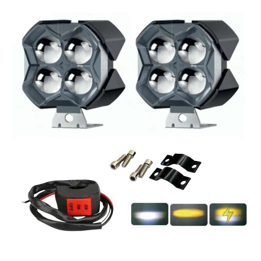 FAROL AUXILIAR LED BLANCA Y AMBAR CON LUPA 4 LEDS Y TECLA
